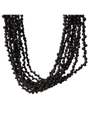 Chunky Brown Beaded Necklace Silver Tone Cone Caps Retro Fashion Jewelry Women